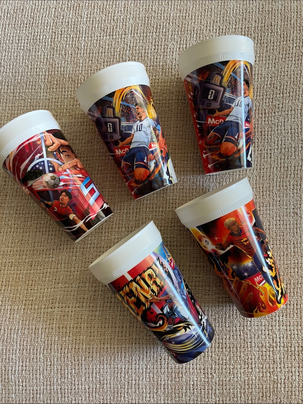 McDonald's Multi-Color Soccer Graphics Reusable Plastic Cups (Set of 5)